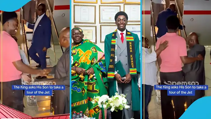 Otumfuo Osei Tutu II Invites Son Nana Kwame Kyeretwie to Tour His Private Jet Ahead of US Departure