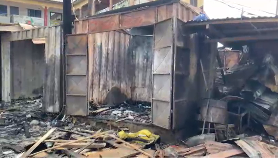 Kasoa: Firefighters pelted with stones as fire destroys 15 shops